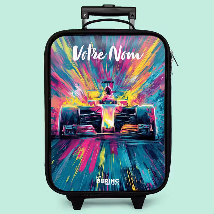Valise enfant avec nom - Voiture de course - Abstrait - Rayures - Bleu — 3