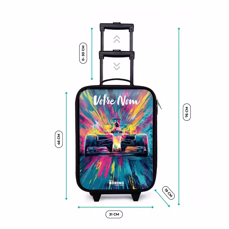 Valise enfant avec nom - Voiture de course - Abstrait - Rayures - Bleu — 7