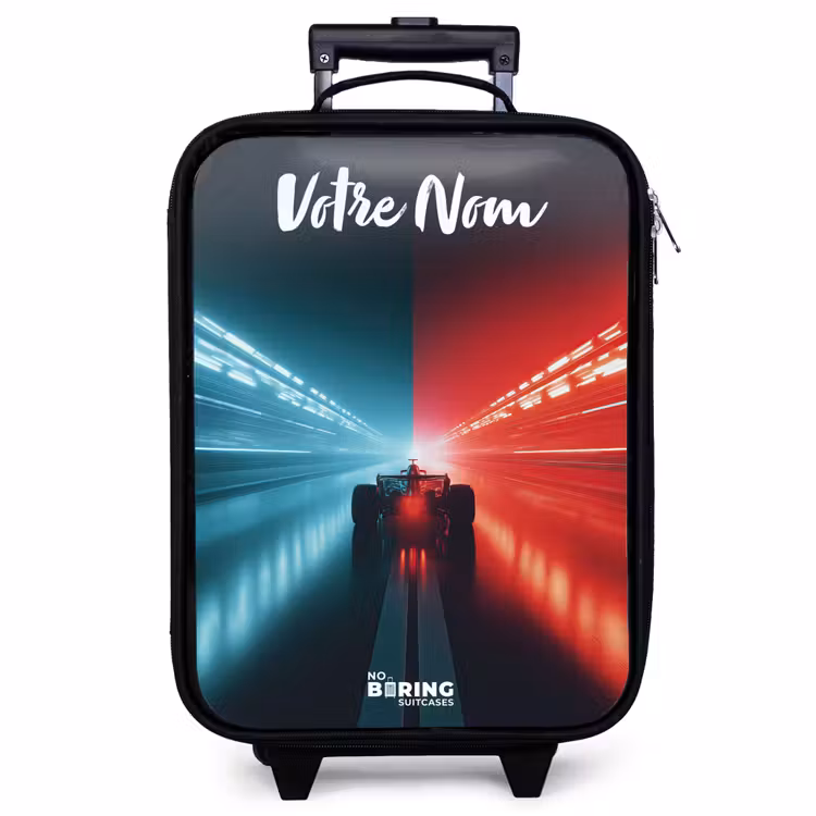 Valise enfant avec nom - Voiture de course - Eclairage - Néon - Rouge — 1