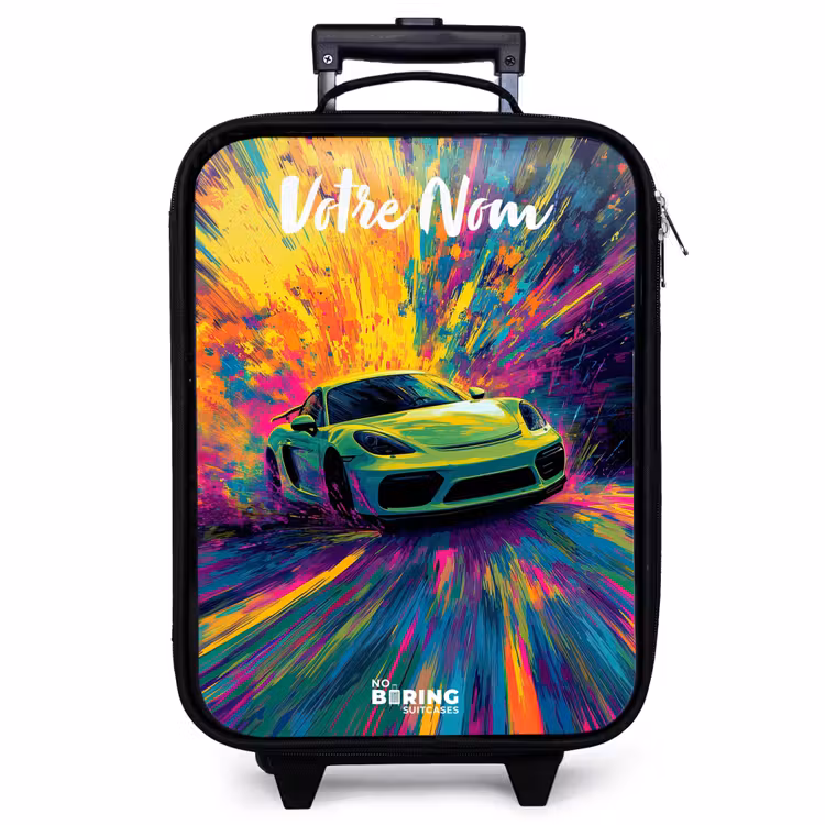 Valise enfant avec nom - Voiture de sport - Vert - Bandes de peinture - Couleurs — 1