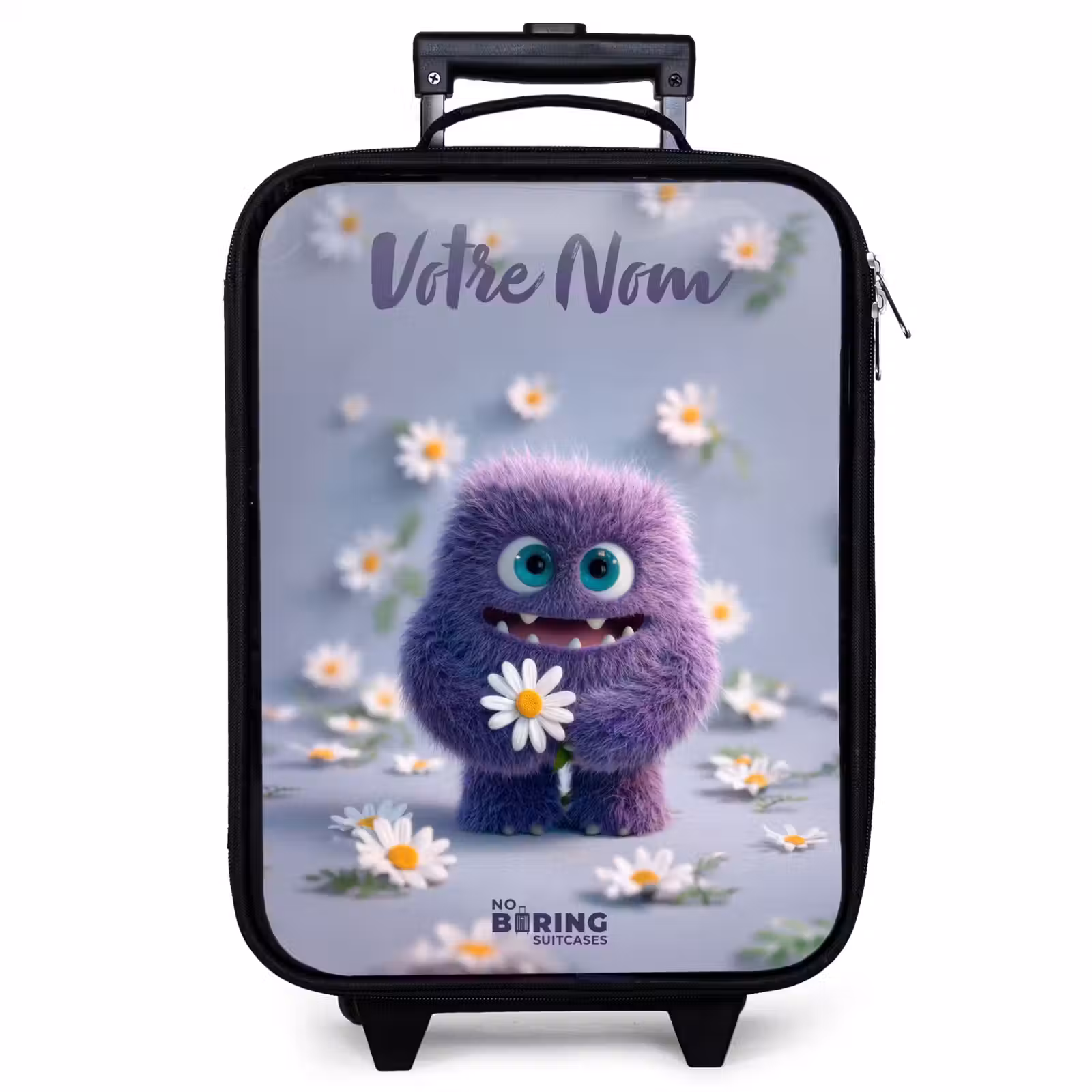 Valise enfant avec nom - Ami pelucheux violet avec marguerite — 1