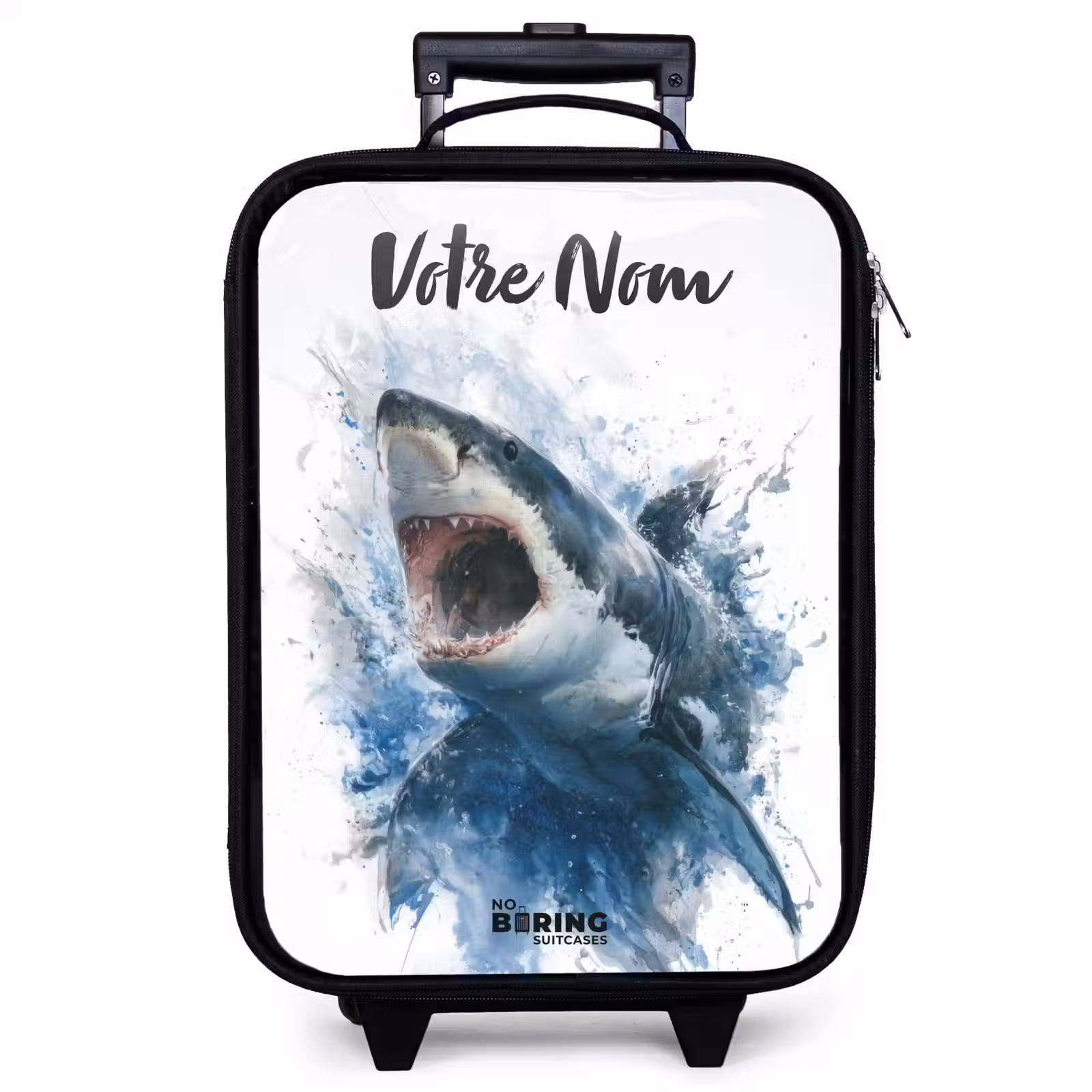 Valise enfant avec nom - Requin attaquant à l'aquarelle — 1