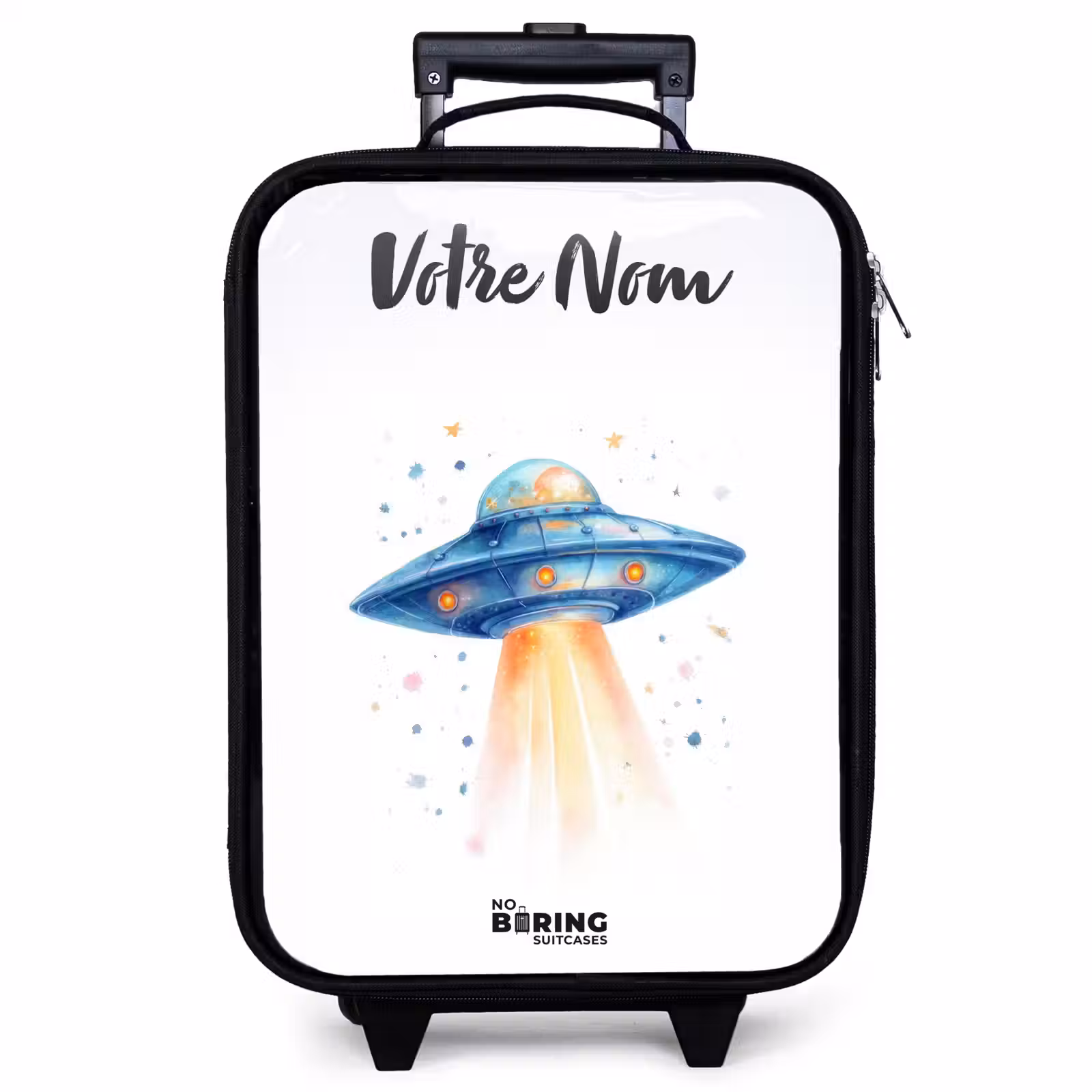 Valise enfant avec nom - Vaisseau spatial bleu avec faisceau lumineux — 1