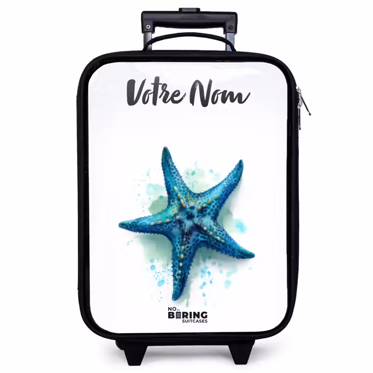 Valise enfant avec nom - Étoile de mer bleue sur fond blanc — 1