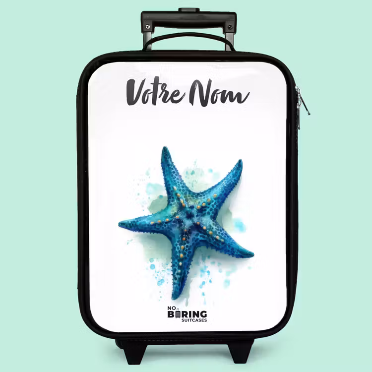 Valise enfant avec nom - Étoile de mer bleue sur fond blanc — 3