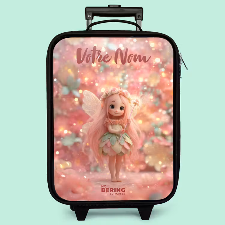 Valise enfant avec nom - Fée des fleurs dans un monde de conte de fées rose — 3