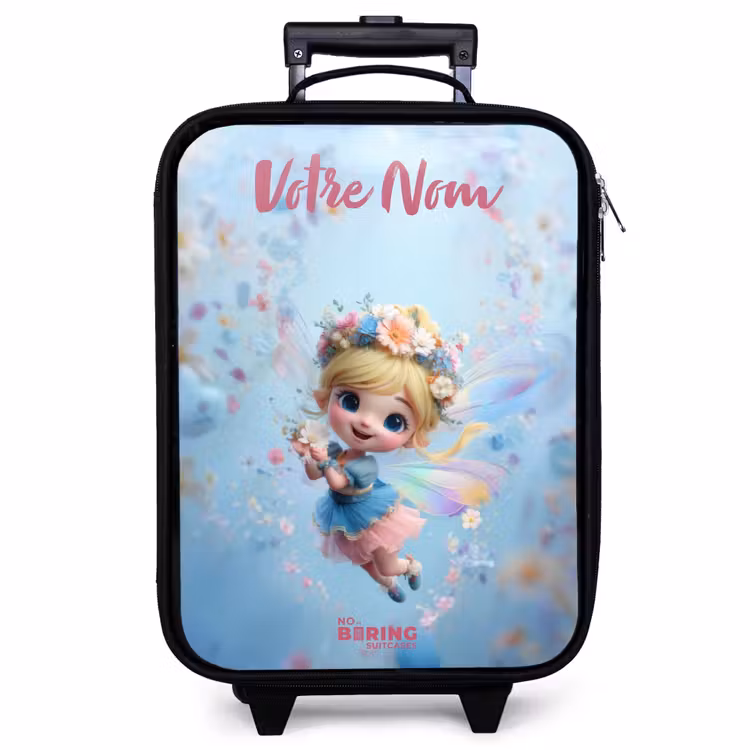 Valise enfant avec nom - Fée papillon dans l'air des fleurs — 1