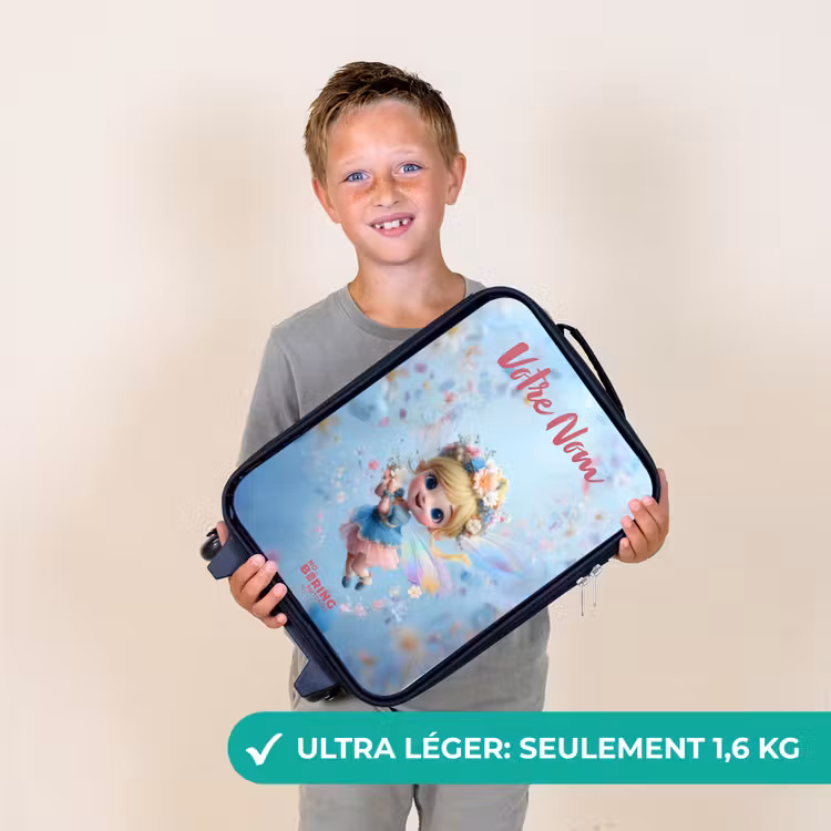 Valise enfant avec nom - Fée papillon dans l'air des fleurs — 2