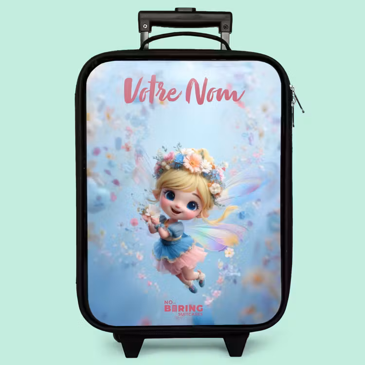 Valise enfant avec nom - Fée papillon dans l'air des fleurs — 3