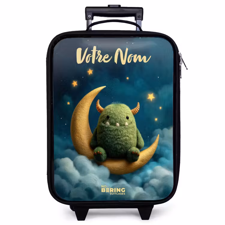 Valise enfant avec nom - Monstre vert sur croissant de lune — 1
