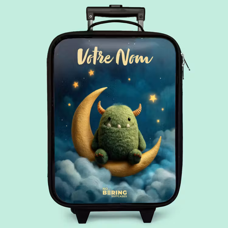 Valise enfant avec nom - Monstre vert sur croissant de lune — 3