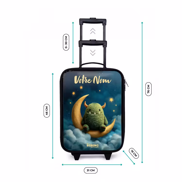 Valise enfant avec nom - Monstre vert sur croissant de lune — 7