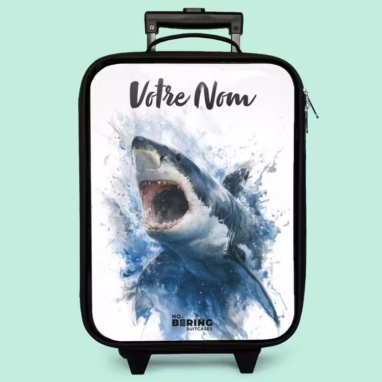Valise enfant avec nom - Requin attaquant à l'aquarelle — 3