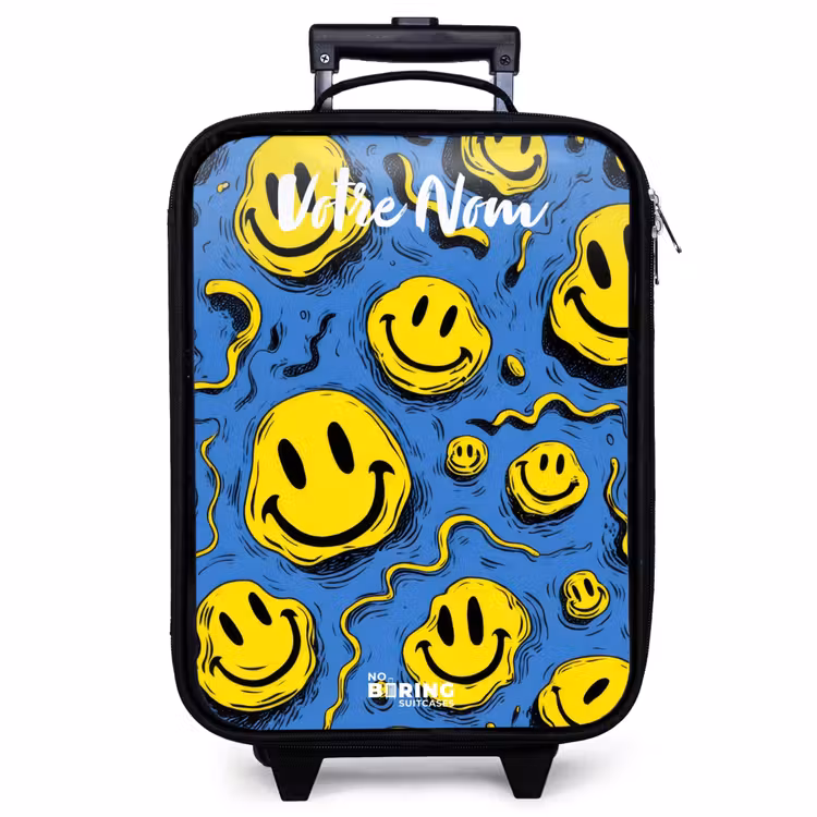 Valise enfant avec nom - Smiley - Bleu - Jaune — 1