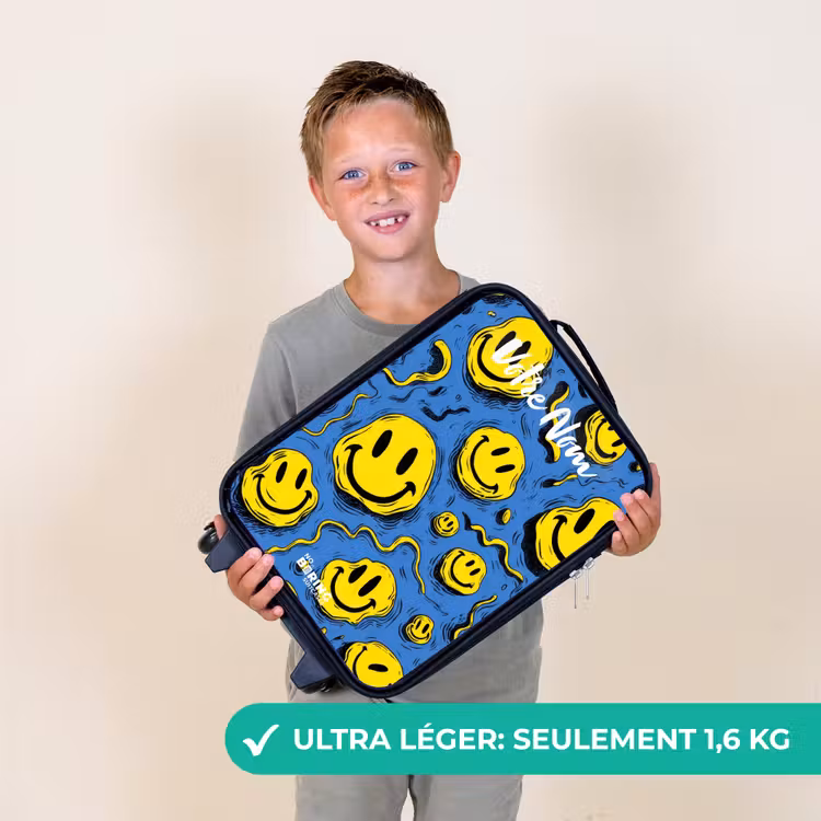 Valise enfant avec nom - Smiley - Bleu - Jaune — 2