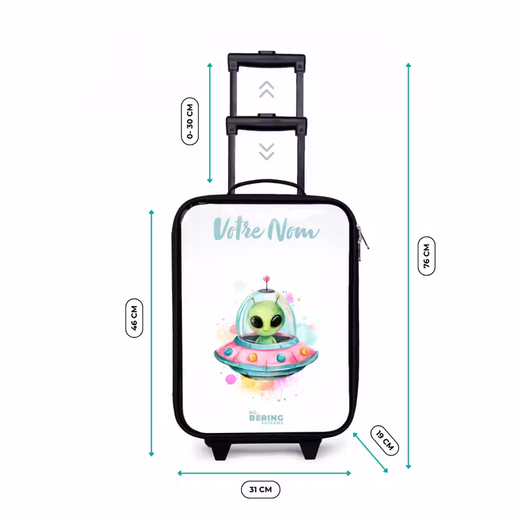 Valise enfant avec nom - Un extraterrestre vert dans un OVNI coloré — 7