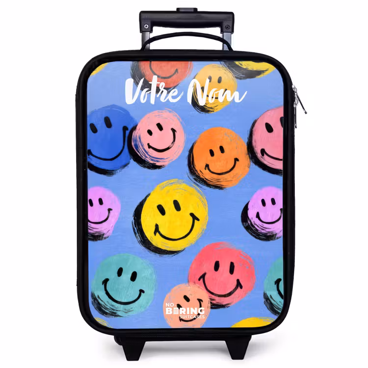 Valise enfant avec nom - Un motif ludique et artistique de smileys colorés — 1