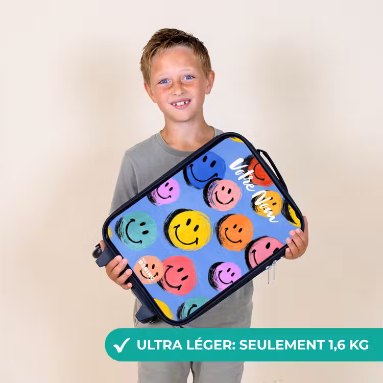 Valise enfant avec nom - Un motif ludique et artistique de smileys colorés — 2