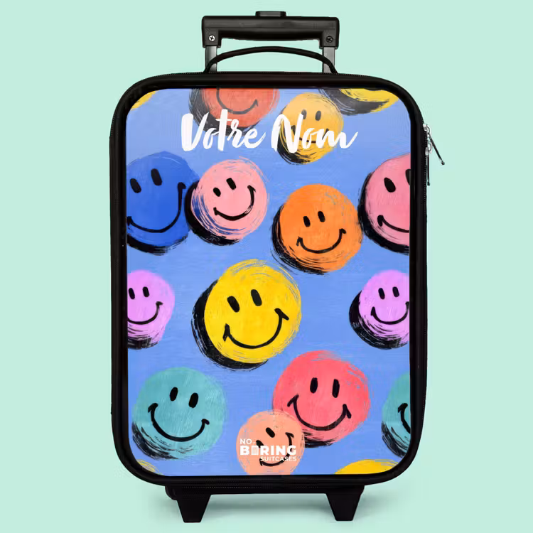 Valise enfant avec nom - Un motif ludique et artistique de smileys colorés — 3
