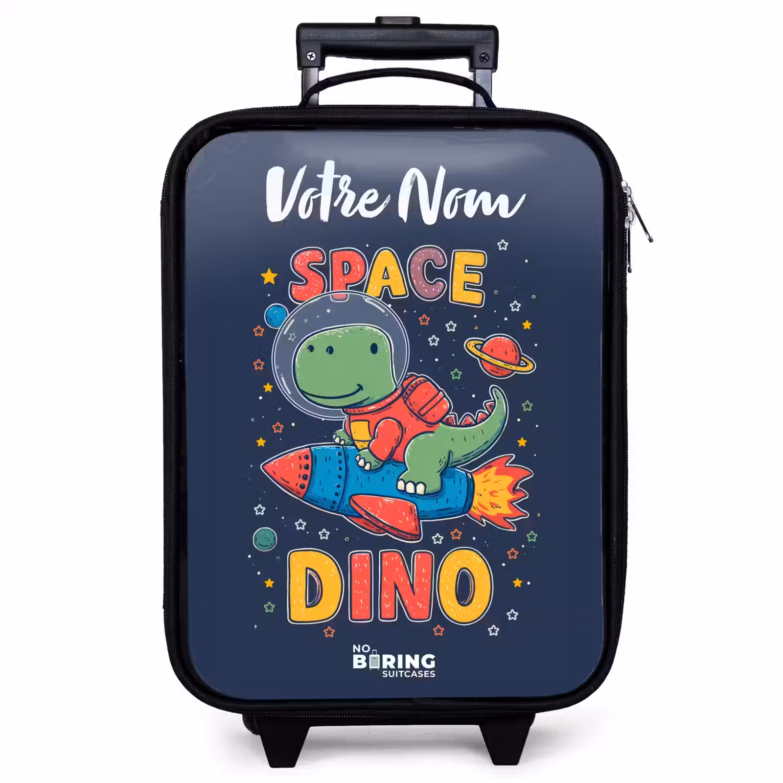 Valise enfant avec nom - Dinosaure - Vert - Fusée - Ciel étoilé — 1