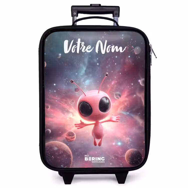 Valise enfant avec nom - Alien rose dans une nébuleuse d'étoiles — 1