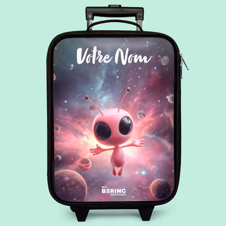 Valise enfant avec nom - Alien rose dans une nébuleuse d'étoiles — 3