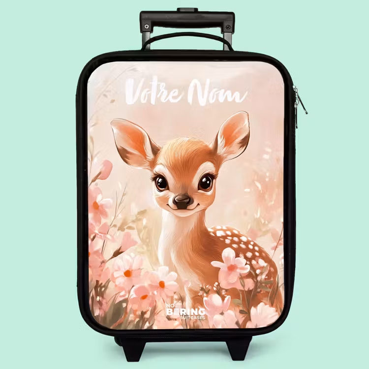 Valise enfant avec nom - Cerf - Fleurs - Points - Rose — 3
