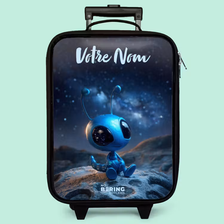 Valise enfant avec nom - Créature extraterrestre bleue sous un ciel étoilé — 3