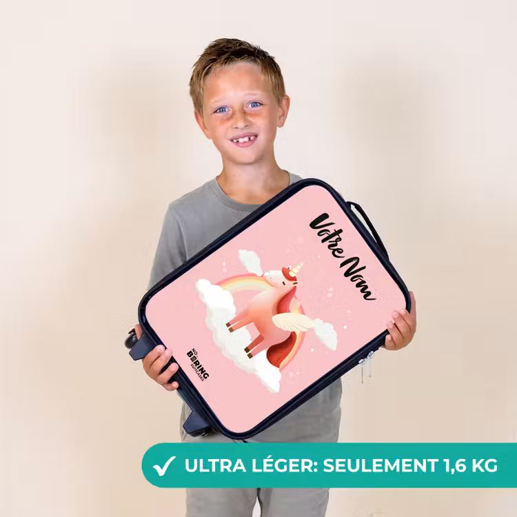 Valise enfant avec nom - Licorne - Ailes - Rose - Arc-en-ciel — 2