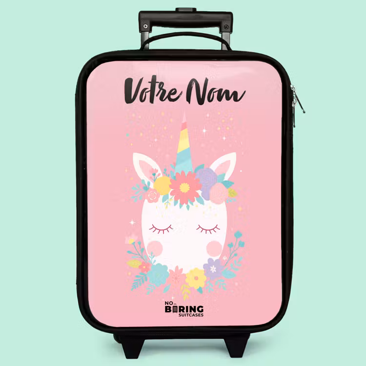 Valise enfant avec nom - Licorne - Fleurs - Rose — 3