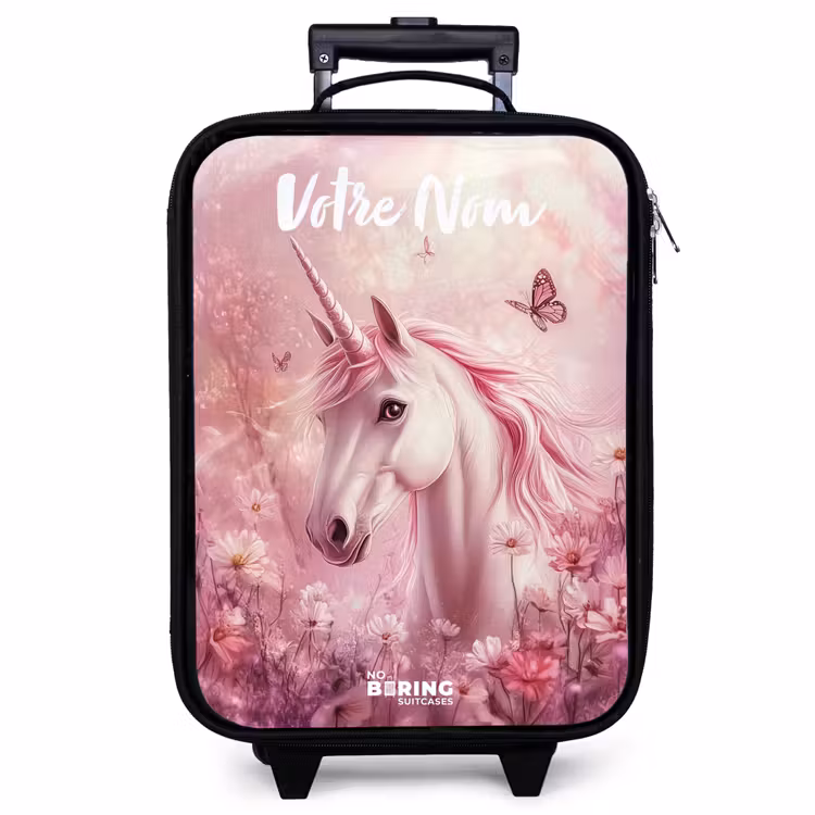 Valise enfant avec nom - Licorne - Rose - Papillon - Fleurs — 1