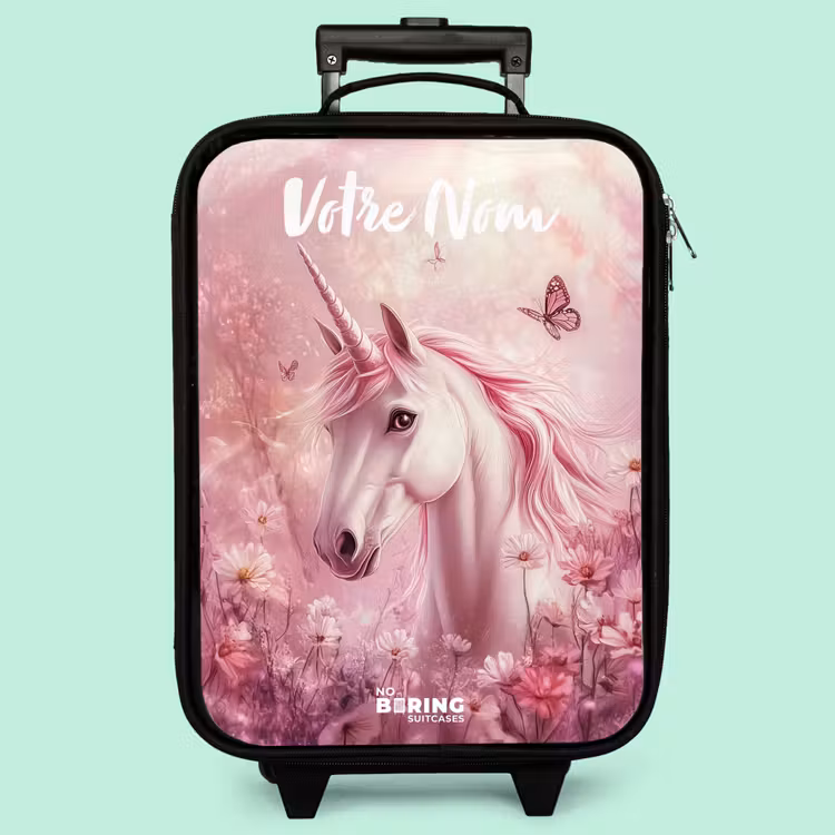 Valise enfant avec nom - Licorne - Rose - Papillon - Fleurs — 3