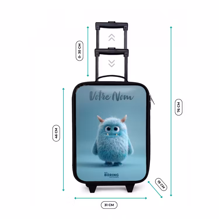 Valise enfant avec nom - Monstre bleu en peluche avec des cornes — 7