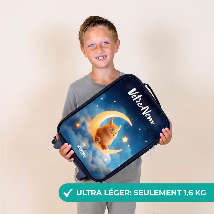 Valise enfant avec nom - Monstre orange sur croissant de lune — 2