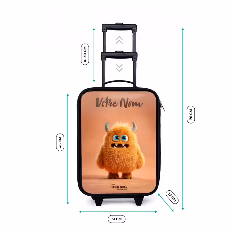 Valise enfant avec nom - Monstre pelucheux orange avec cornes — 7