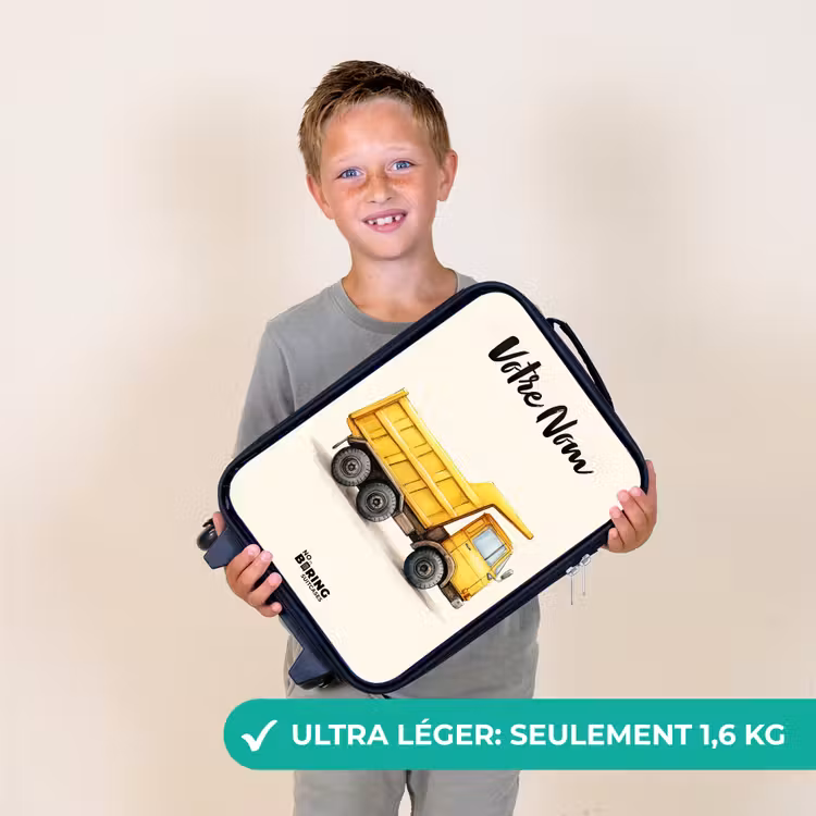Valise enfant avec nom - Camion-benne - Signé - Jaune — 2