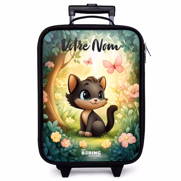Valise enfant avec nom - Chat - Papillon - Fleurs — 1