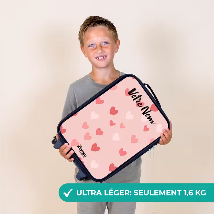 Valise enfant avec nom - Coeurs - Motif - Rose — 2