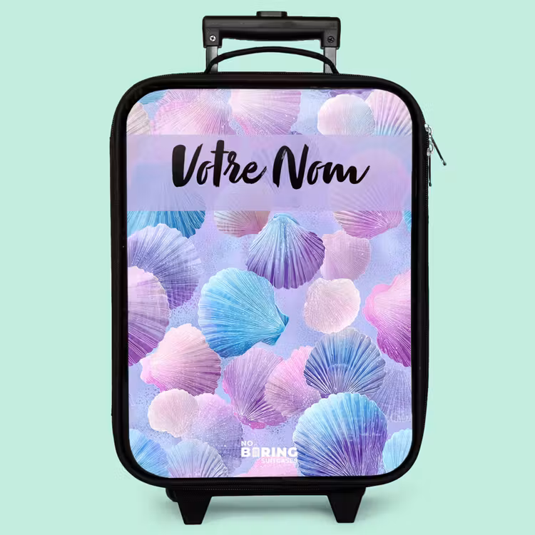 Valise enfant avec nom - Coquillages - Violet - Bleu - Motif — 3