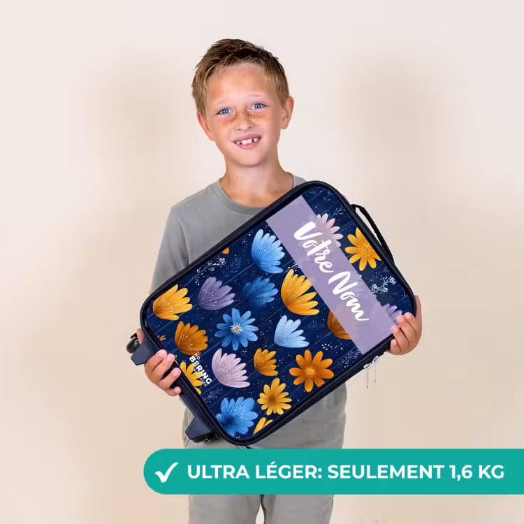 Valise enfant avec nom - Fleurs - Motif - Bleu — 2