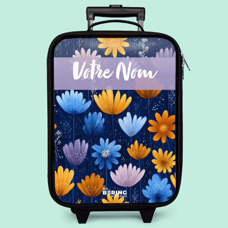 Valise enfant avec nom - Fleurs - Motif - Bleu — 3