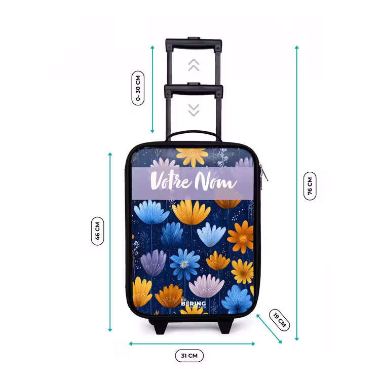 Valise enfant avec nom - Fleurs - Motif - Bleu — 7