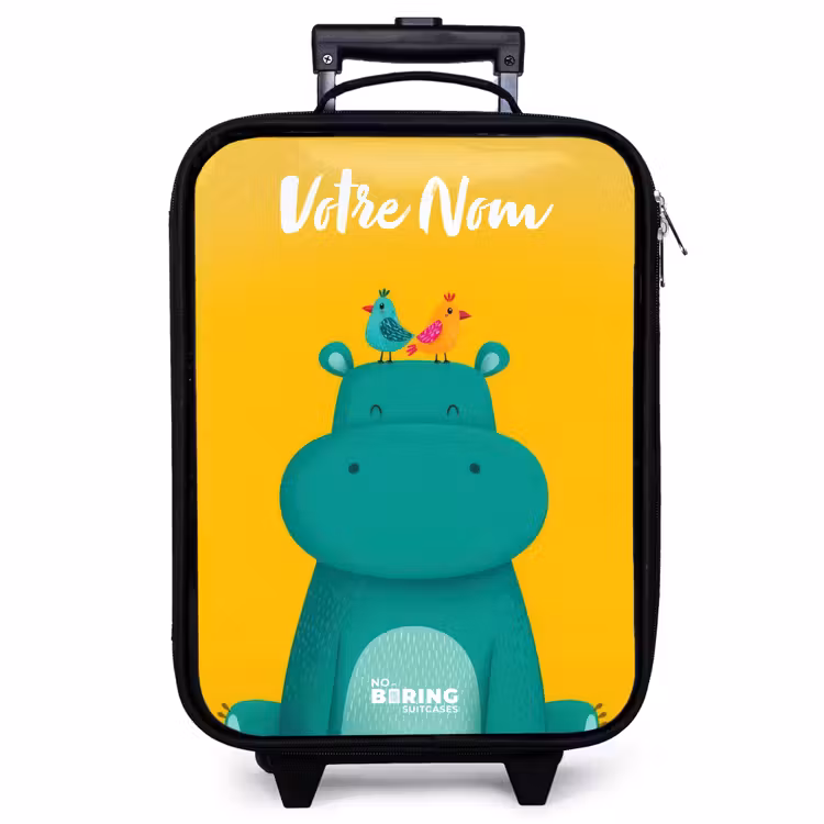 Valise enfant avec nom - Hippo - Oiseaux - Jaune — 1