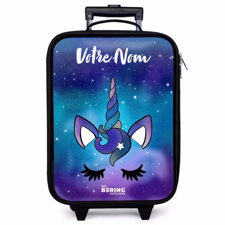 Valise enfant avec nom - Licorne - Ciel étoilé - Bleu — 1