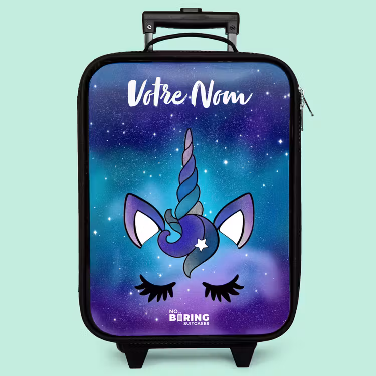Valise enfant avec nom - Licorne - Ciel étoilé - Bleu — 3