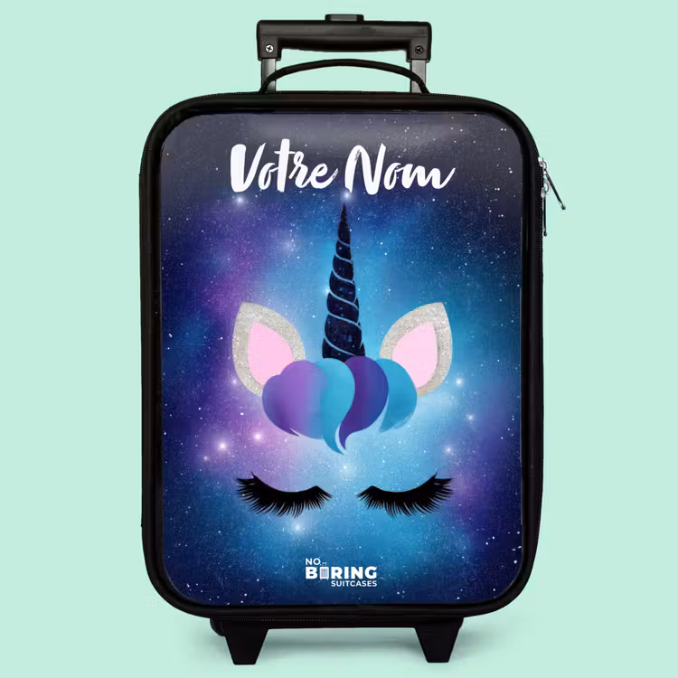 Valise enfant avec nom - Licorne - Étoiles - Bleu — 3