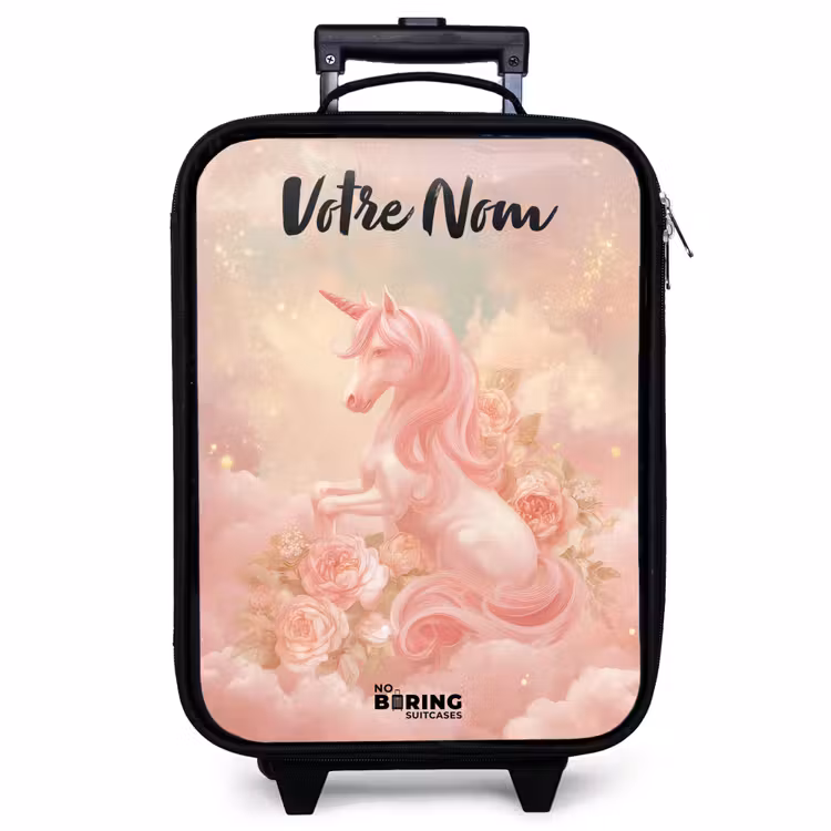Valise enfant avec nom - Licorne - Nuages - Rose — 1