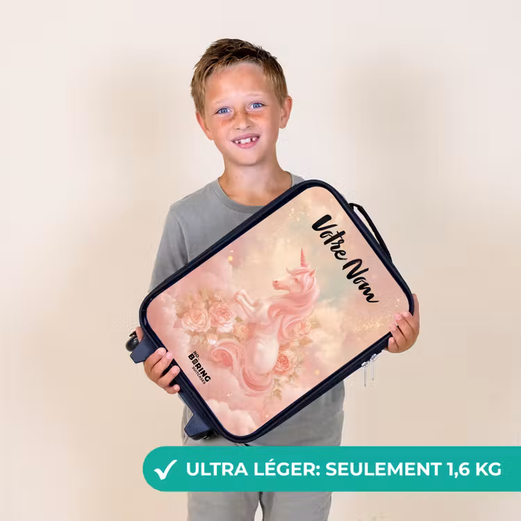Valise enfant avec nom - Licorne - Nuages - Rose — 2