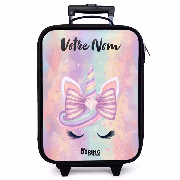Valise enfant avec nom - Licorne - Paillettes - Arc-en-ciel - Pastel — 1