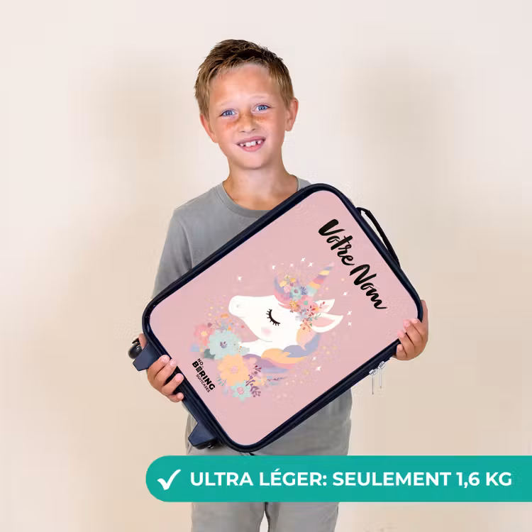Valise enfant avec nom - Licorne - Rose - Fleurs — 2